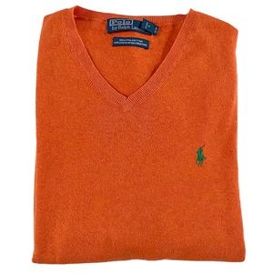 POLO RALPH LAUREN PIMA V-NECK SWEATER ORANGE SIZE XXLARGE